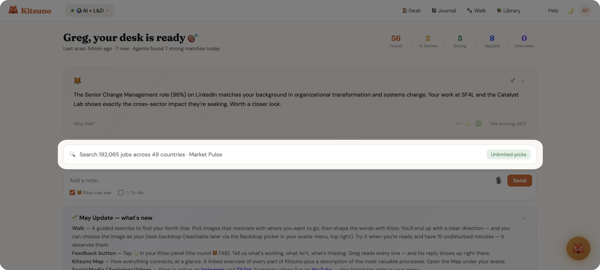 The desk header with the Hidden Market search bar highlighted by a spotlight effect over the surrounding interface
